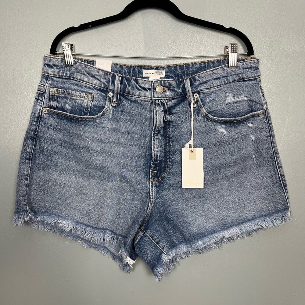 NWT Good American Good 90’s Short Denim Jean Cut Off High Rise Distressed